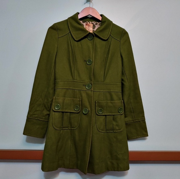Tulle 100% Wool Green Button Up Coat - Picture 2 of 7